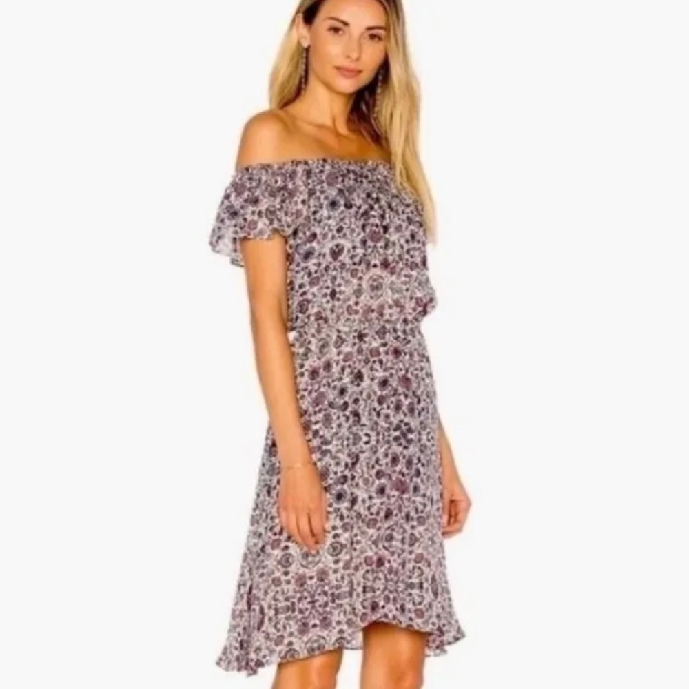 REVOLVE L’agence Silk Off the Shoulder Floral Dress
